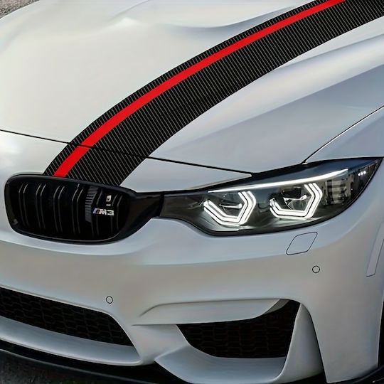 Autocolant Adeziv Tuning Model "rally Stripe Carbon 3d" Dimensiune 140 X 17 Cm Culoare Negru Roșu