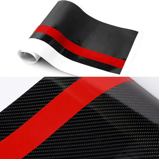 Autocolant Adeziv Tuning Model "rally Stripe Carbon 3d" Dimensiune 140 X 17 Cm Culoare Negru Roșu