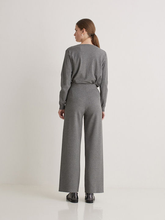 Women's Fabric Trousers with Elastic Regular Fit Grey