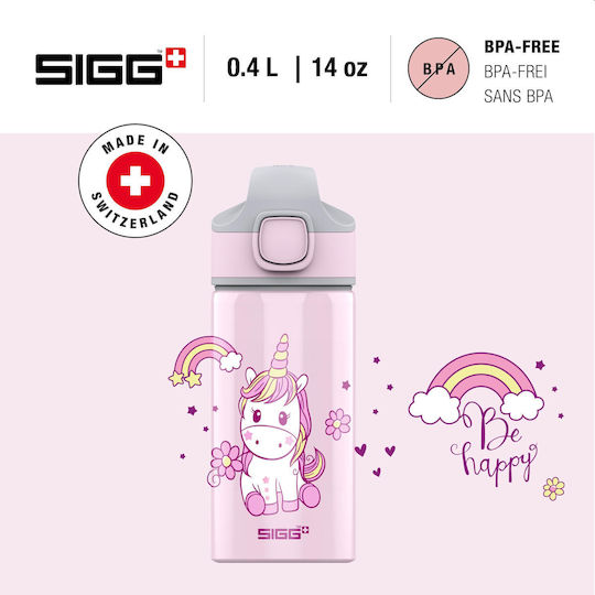 Miracle Kids Water Bottle Unicorns with Straw Non Spill Pink 400ml