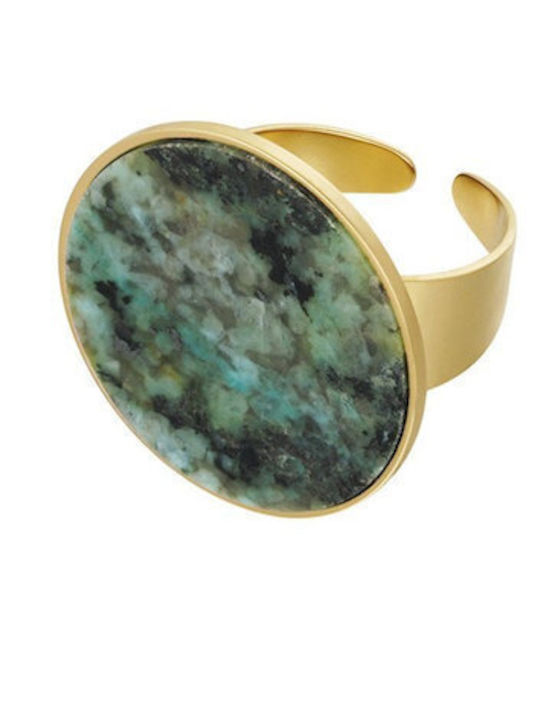 Yehwang Damen Ring mit Steinen aus Stahl Vergoldet