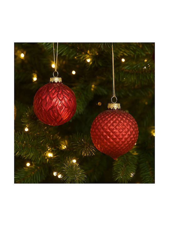 Hanging Ball Ornament Ornament Glass Red 8cm Set 4pcs