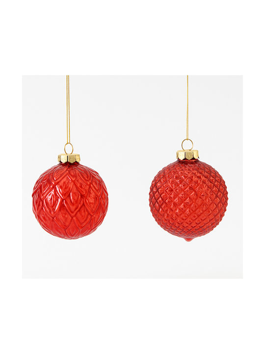 Hanging Ball Ornament Ornament Glass Red 8cm Set 4pcs