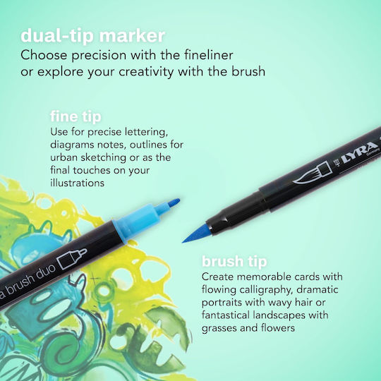 Lyra Aqua Brush Duo Markere de Proiectare 1mm Multicolor 24buc