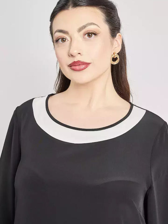 Women's Blouse Satin with 3/4 Sleeve Black