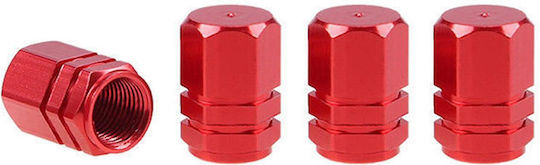 Set Red Hexagon Valve Caps 4 Pcs