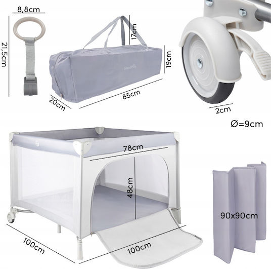 MalPlay Baby Playpen with Mattress Grey 100x100cm