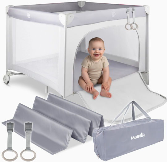MalPlay Baby Playpen with Mattress Grey 100x100cm