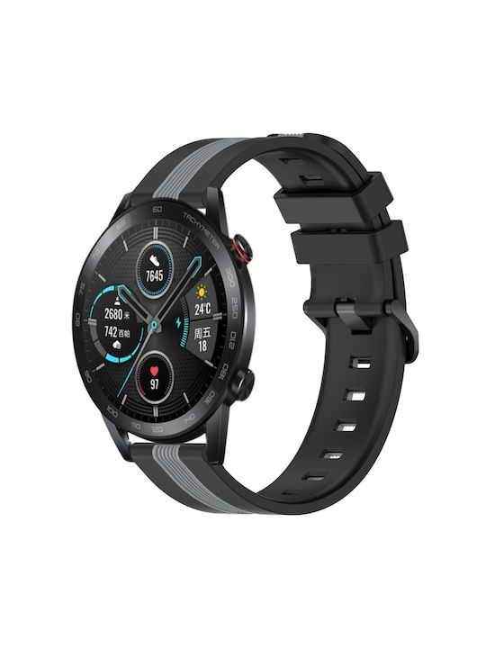 Δίχρωμο Λουράκι Ρολογιού Σιλικόνης Honor Magic Watch 2 46mm 22mm Μαύρο+γκρι