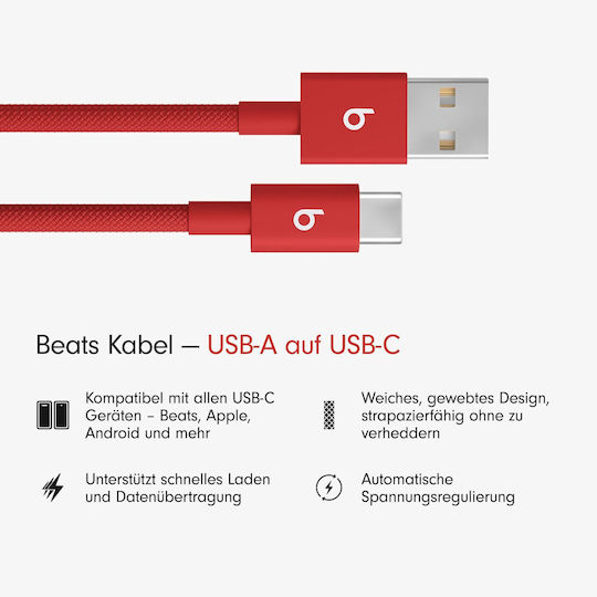 Beats Braided USB to Type-C / Lightning 1.5m Cable Red (MFEJ4ZM/A)