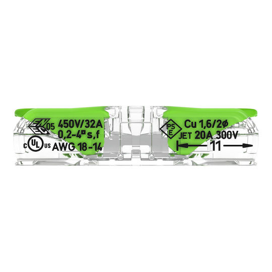 Wago Green Range 2-Conductor Through Connector Lever 221-2431 Nominal Cross-Section 4 mm² Lever Suitable for All Conductor Types 12 Pieces
