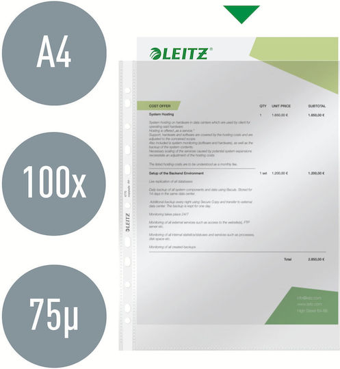 Leitz Plastic Sleeves for Documents A4 with Reinforcement 100pcs