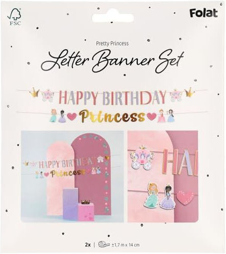Folat 27488 Princess Birthday Decoration Pink Letter Garland Set Pretty Princess 1.5 Meters Princess Party