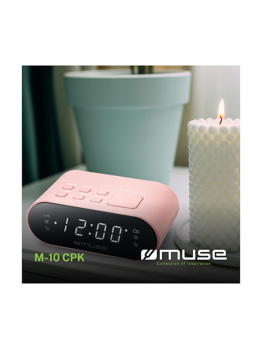 Muse Επιτραπέζιο Ψηφιακό Ρολόι LED με Ξυπνητήρι & Ραδιόφωνο Ροζ M-10CPK
