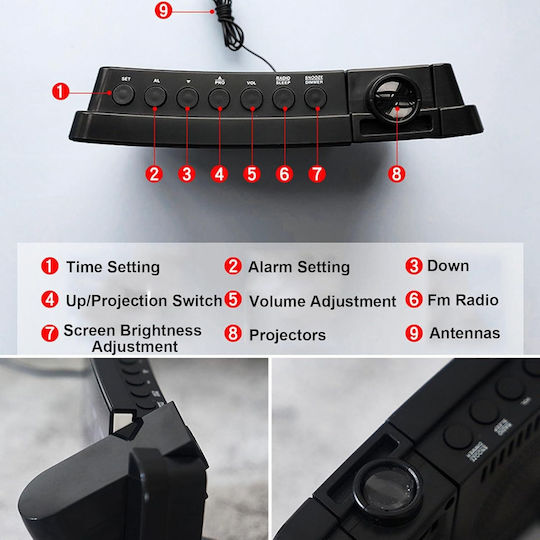 Масов Дигитален Часовник LED с Будилник и Радио Черен t02116889