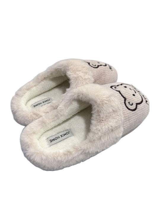Winter Damen Hausschuhe mit Fell Beige