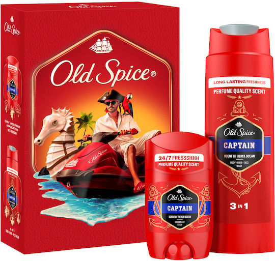 Old Spice Captain Σετ Δώρου Για Άνδρες Με Αποσμητικό Στικ Και Αφρόλουτρο Captain, 24ωρη Φρεσκάδα για Καθημερινή Χρήση, Άρωμα με Ποιοτική Μυρωδιά Που Διαρκεί
