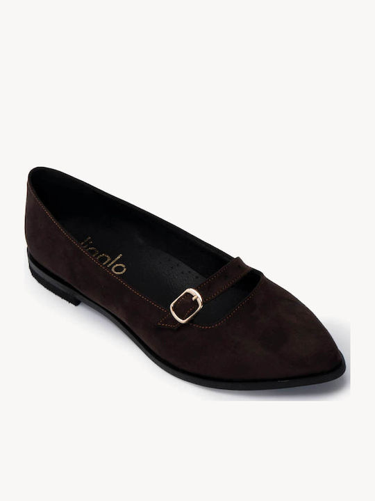 Braune Damen Ballerinas Mit Riemen Mit Metallischer Agraffe