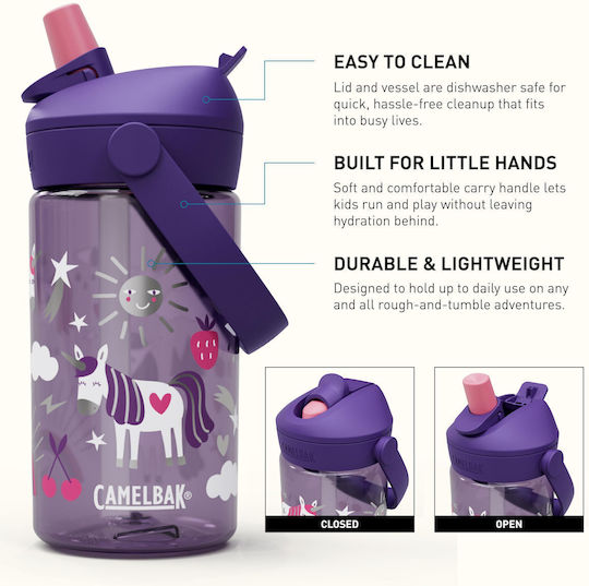 Camelbak Παιδικό Παγούρι Μονόκερος Πλαστικό με Καλαμάκι Μωβ 400ml
