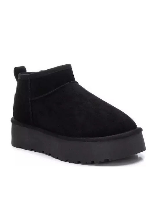 Suede Women's Ankle Boots with Fur Black
