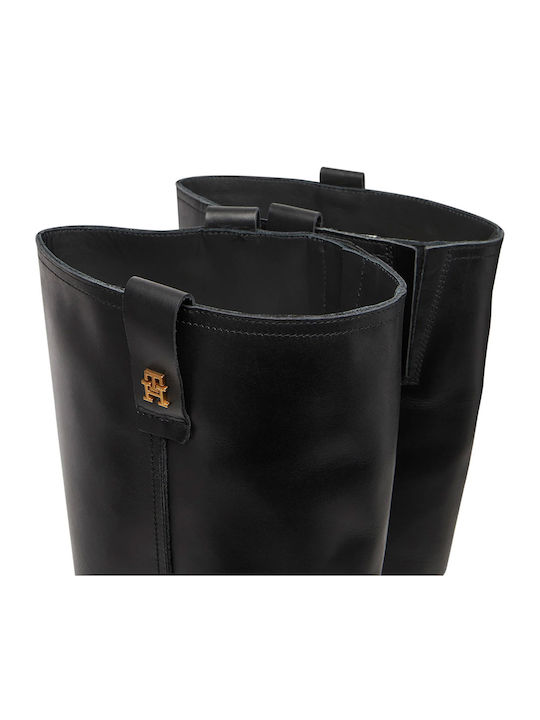 Leather Riding Boots with Zipper Black