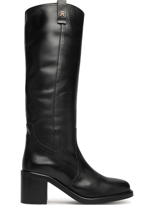 Leather Riding Boots with Zipper Black