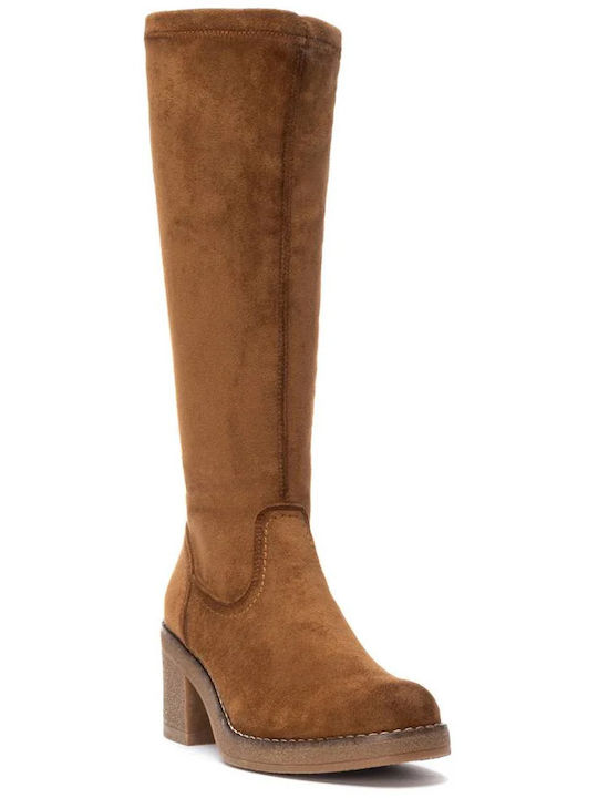 Suede Medium Heel Women's Boots Tabac Brown