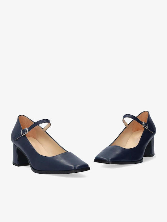 Leder Pumps mit mittelhohem Absatz Blau