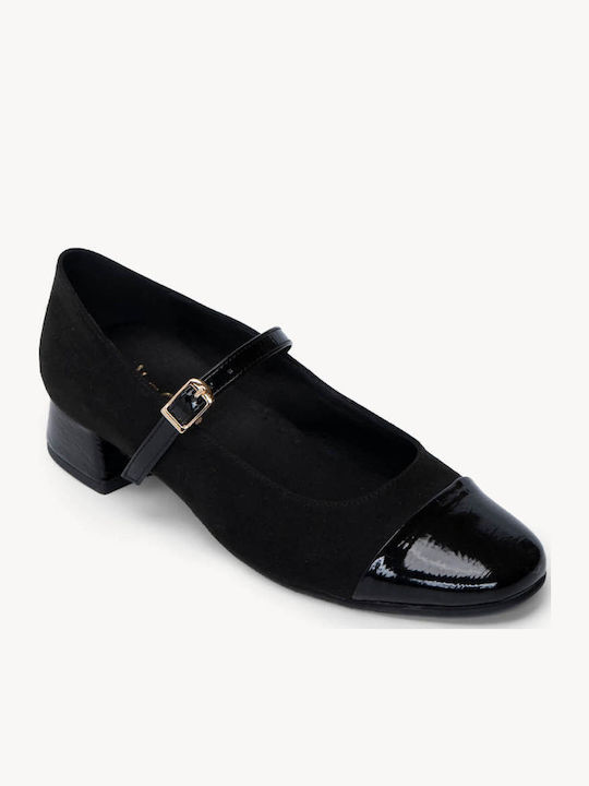 Pantofi Cu Toc Negri Cu Barete Combinatie De Catifea Lac