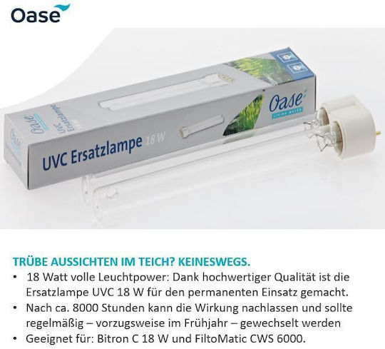 Oase UVC UV лампа за Аквариумно Осветление с Бял Светлина 18W