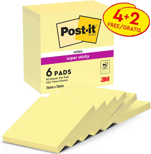 Post-it Haftnotizen im Würfel 90 Blätter Gelb 7.6x7.6cm Set 6Stück