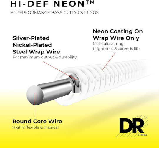 DR Neon Σετ Χορδών Steel Μπάσου 45 - 105"