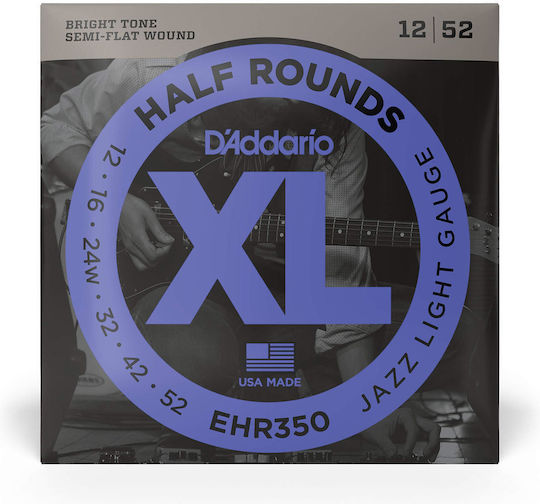 Daddario XL Half Rounds Set Corzi Pentru Chitară Electrică Oțel Inoxidabil 12 - 52 Jazz Light