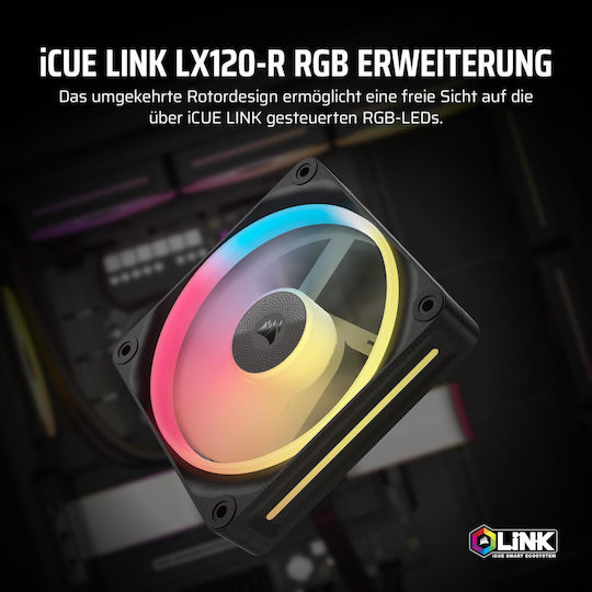 Corsair iCUE LINK LX120-R Вентилатор За Кутия С Обратен Перка (2400 Оборота / 70 CFM) С RGB Осветление