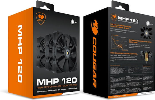 Cougar MHP 120 Case Fans (2000rpm / 82.48cfm) Without LEDs Lighting and Connection 4-Pin PWM Pack of 3