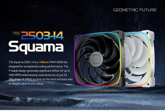 Geometric Future Squama Вентилатор За Кутия 140мм (2400оборота / 91.15cfm) С RGB Осветление 3бр