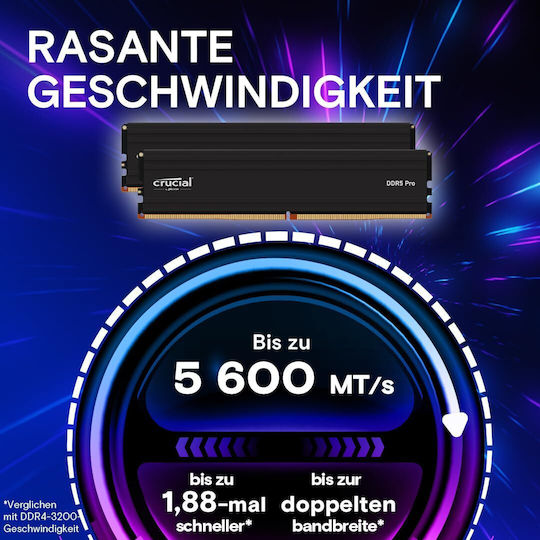 Crucial Pro 96GB DDR5 RAM cu 2 module (2x48GB) și Viteză 5600
