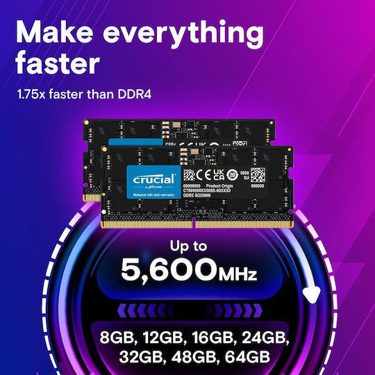 Crucial 48GB DDR5 RAM cu 2 module (2x24GB) și Viteză 5600 pentru