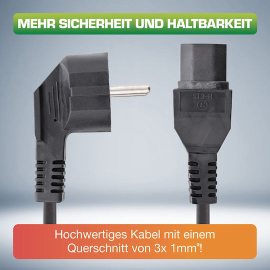 Inline Power Cable Cee7/7 Angled C15 Straight 16810c