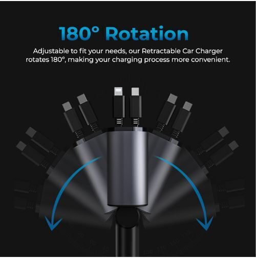 Autosky Car Charger 100W Fast Charging with Ports 1xUSB-A 1xType-C with Type-C / Lightning Cable