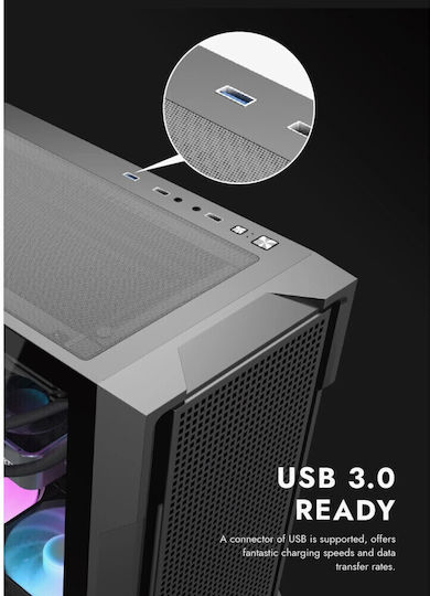 Darkflash DS900 Mesh Gaming Midi Tower Κουτί Υπολογιστή με Πλαϊνό Παράθυρο Μαύρο