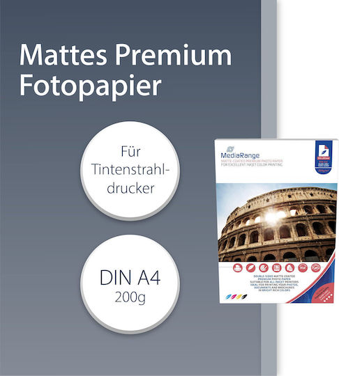 MediaRange Photo Paper Dual Side Matte A4 (21x30) 200gr/m² for Printers Inkjet 50 Sheets