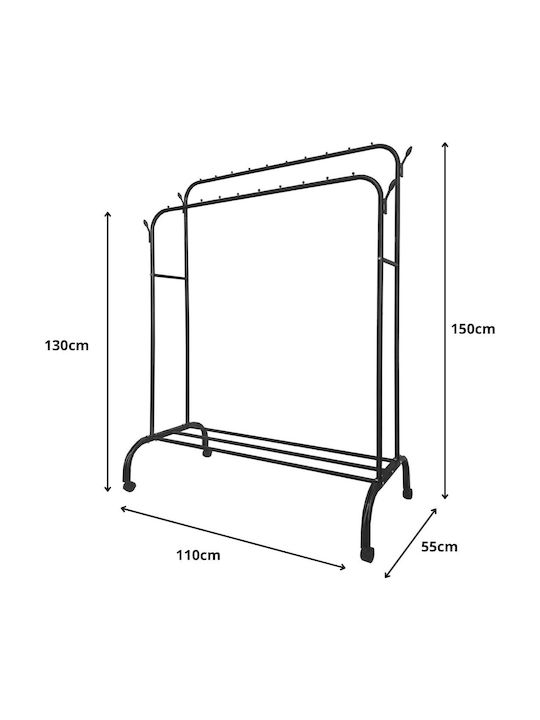 Uncle George Wheeled Floor Garment Rack made of Metal Black 110x55x150cm