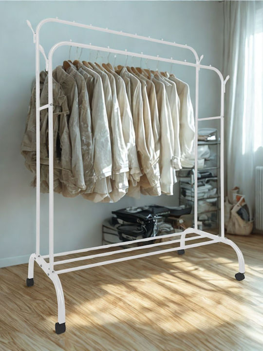 Uncle George Wheeled Floor Garment Rack made of Metal White 110x55x150cm
