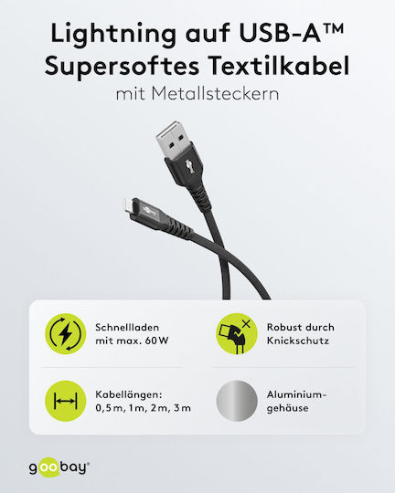 Goobay Редовна USB-C към Lightning кабел 60W Черен 3м (74509)