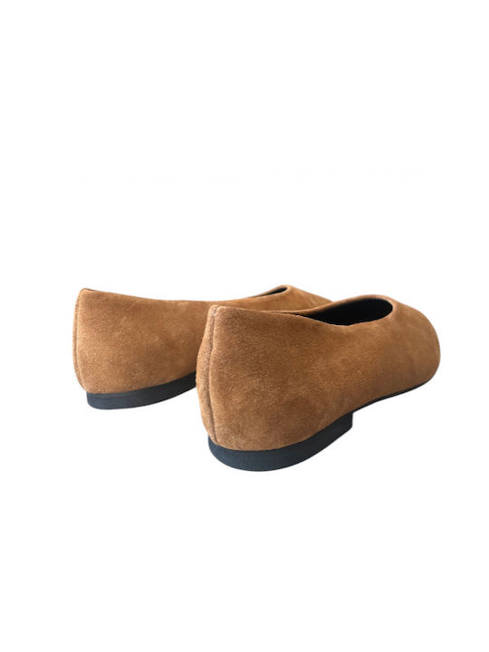 Lederne Damen Ballerinas in Tabac Braun Farbe