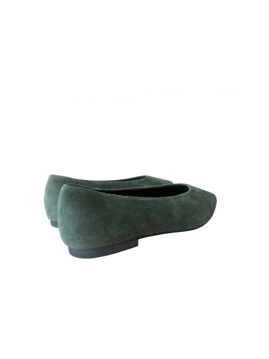 Lederne Damen Ballerinas in Grün Farbe