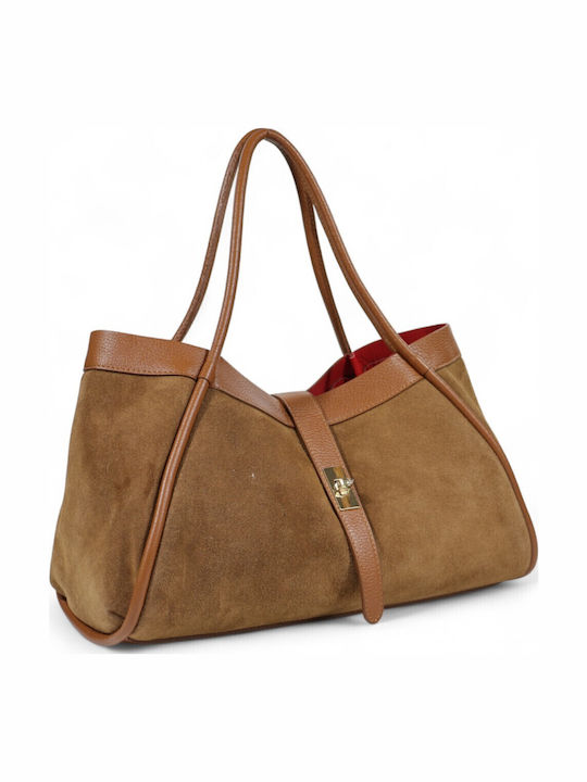 Leder Damen Handtasche Wildleder Tabac