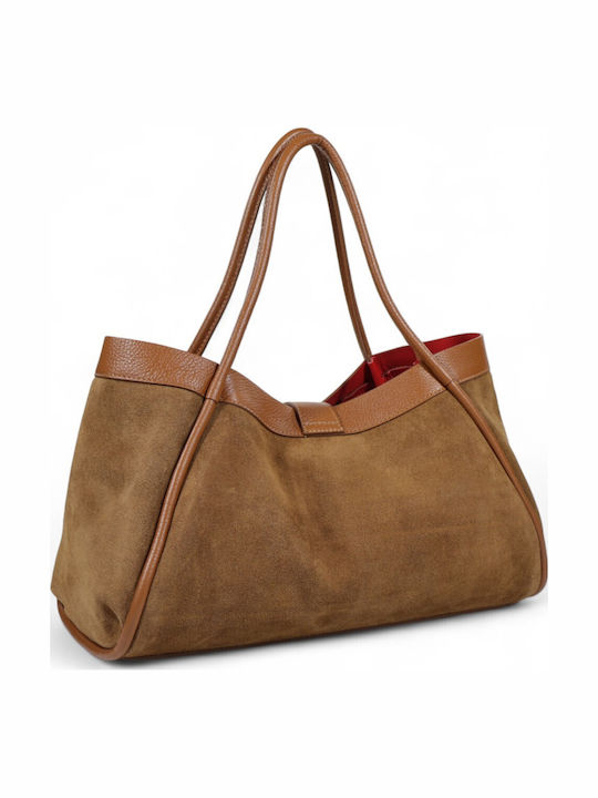 Leder Damen Handtasche Wildleder Tabac