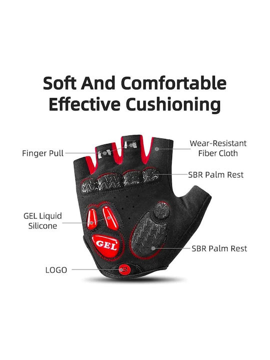 Rockbros Half Finger Cycling Gloves Adults with Gel Black